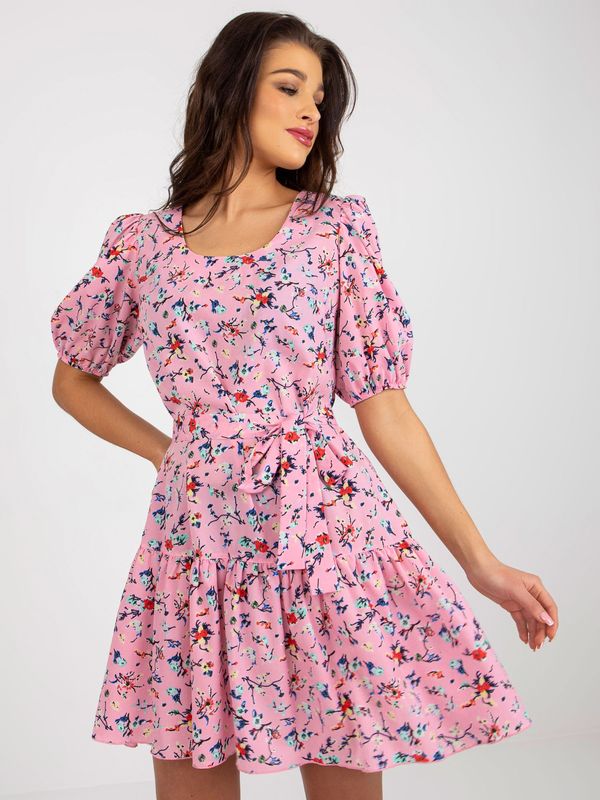 Fashionhunters Pink flowing floral dress with ruffle