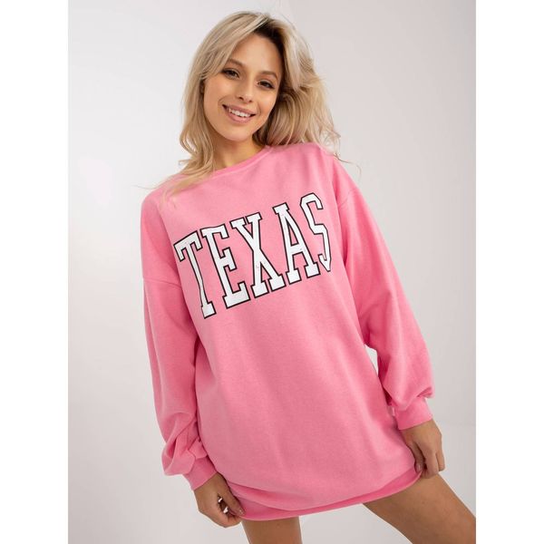 Fashionhunters Pink long loose sweatshirt with an inscription and pockets
