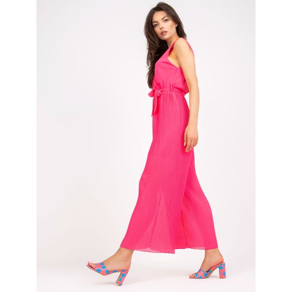 Fashionhunters Pink long pleated wide leg jumpsuit