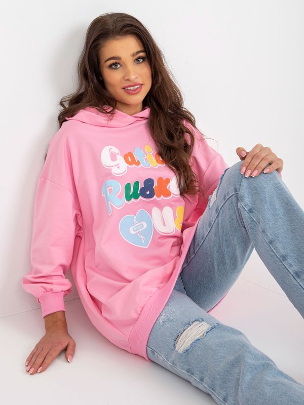 Fashionhunters Pink long sweatshirt with print and pockets