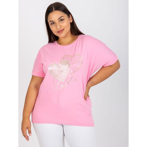 Fashionhunters Pink, loose-fitting plus size cotton t-shirt