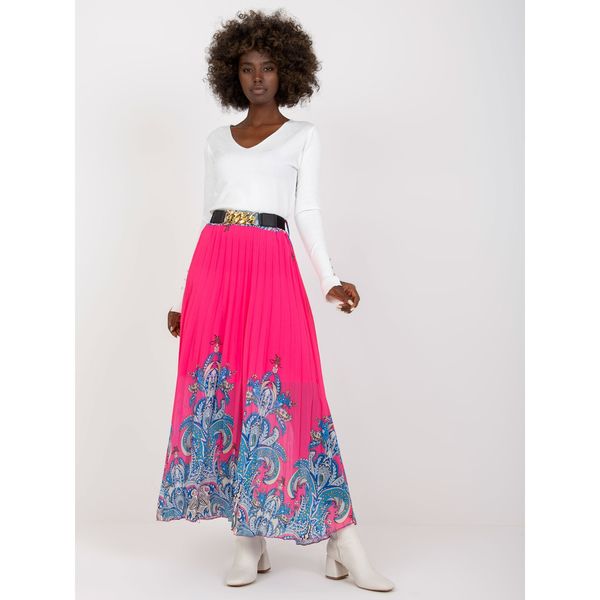 Fashionhunters Pink maxi pleated skirt with a print