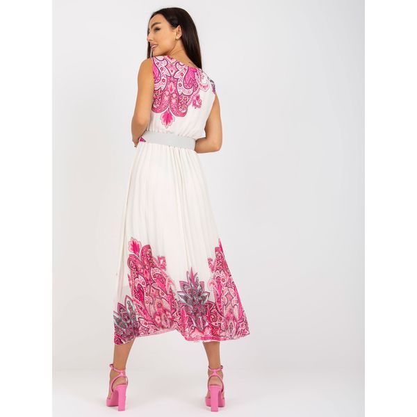 Fashionhunters Pink midi one size pleated dress with prints