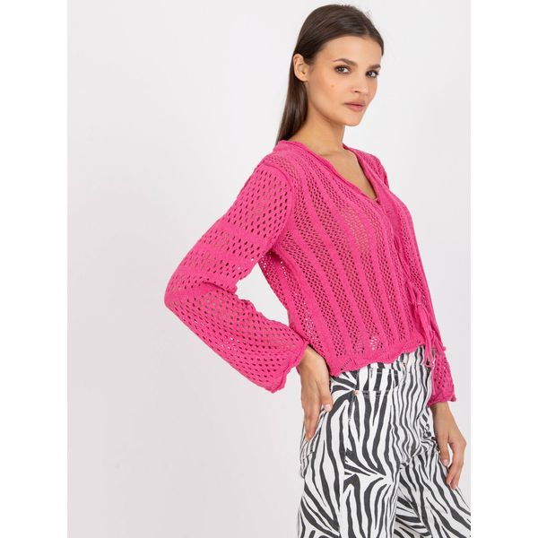 Fashionhunters Pink short openwork sweater with RUE PARIS binding