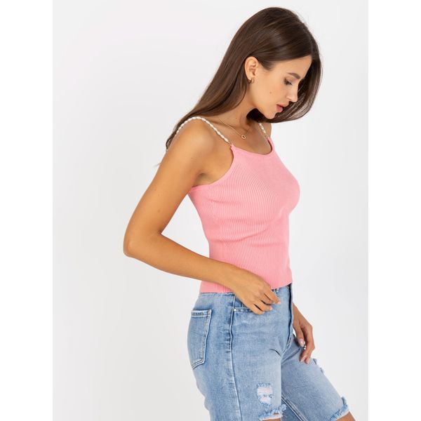 Fashionhunters Pink top with stripes on the straps