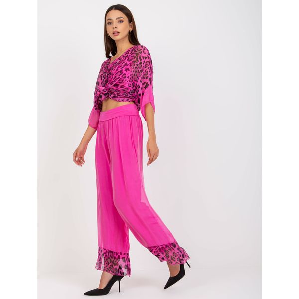 Fashionhunters Pink wide pants in a fabric with a lining
