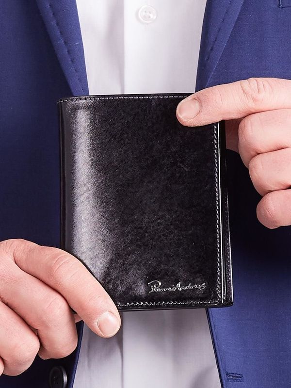 Fashionhunters Pionowy czarny skórzany portfel