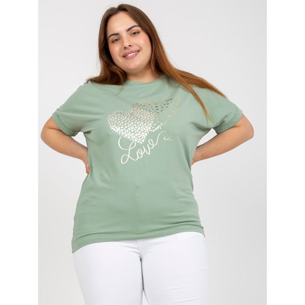 Fashionhunters Pistachio cotton women's plus size printed t-shirt