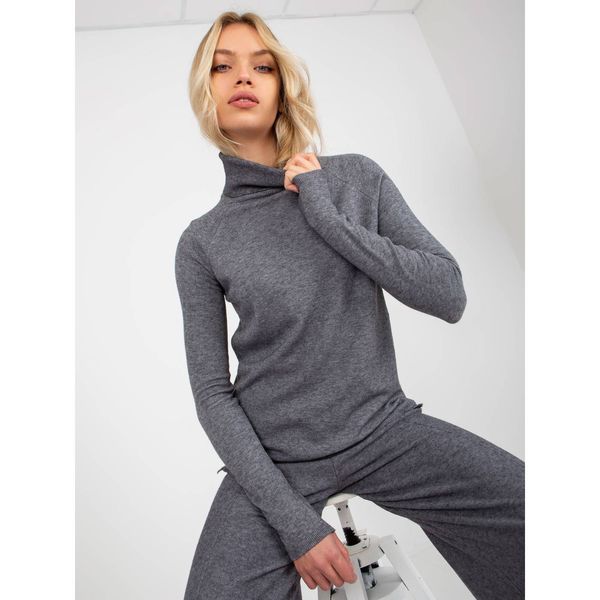 Fashionhunters Plain dark gray viscose turtleneck sweater
