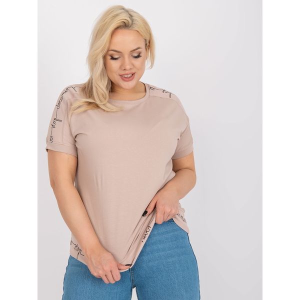 Fashionhunters Plus size beige cotton blouse with inscriptions