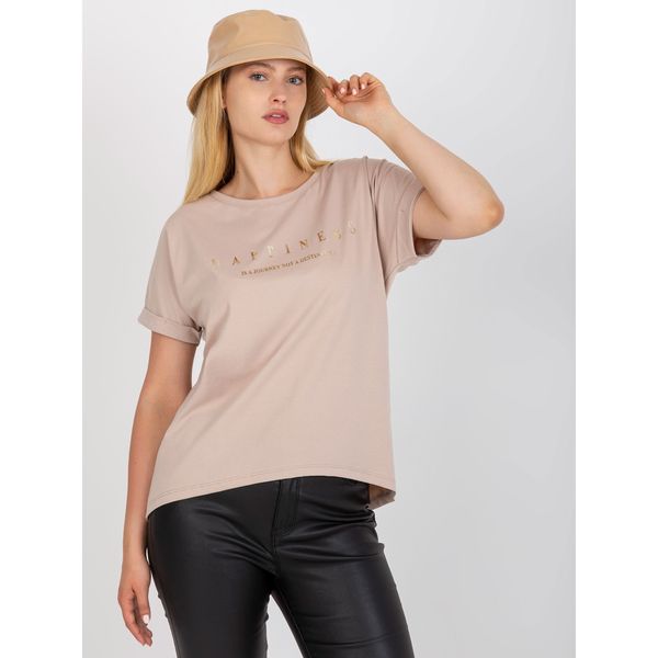 Fashionhunters Plus size beige cotton t-shirt with text