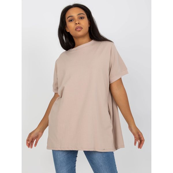 Fashionhunters Plus size beige cotton tunic with short sleeves