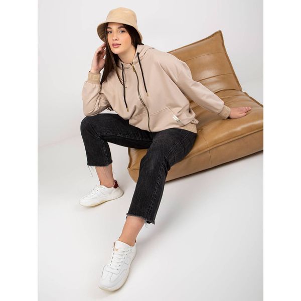 Fashionhunters Plus size beige hooded sweatshirt with zip