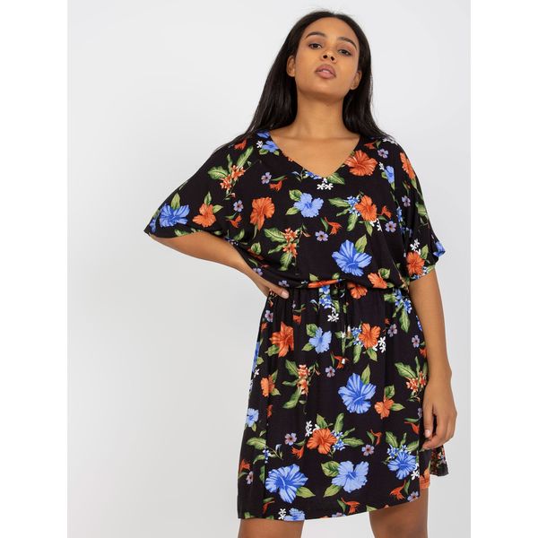 Fashionhunters Plus size black and blue viscose mini dress