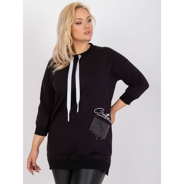 Fashionhunters Plus size black cotton tunic with decorative Sylviane pocket