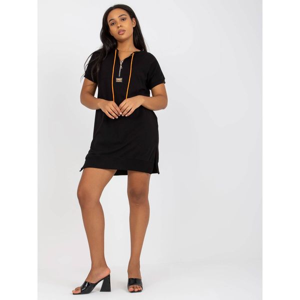 Fashionhunters Plus size black mini dress with short sleeves