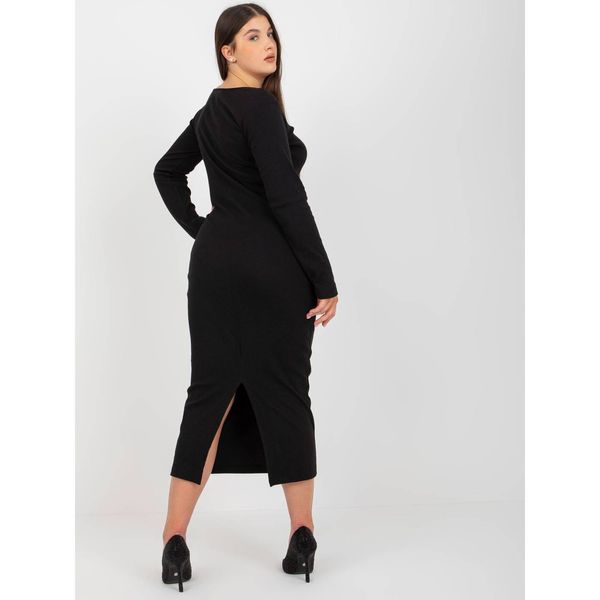 Fashionhunters Plus size black ribbed dress with a slit at the back