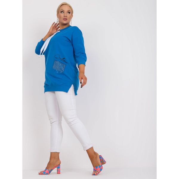 Fashionhunters Plus size blue short tunic in Sylviane cotton