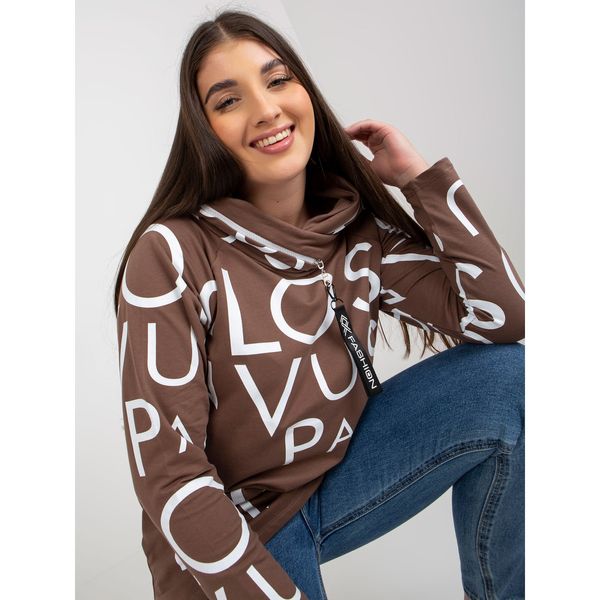 Fashionhunters Plus size brown cotton sweatshirt with letters