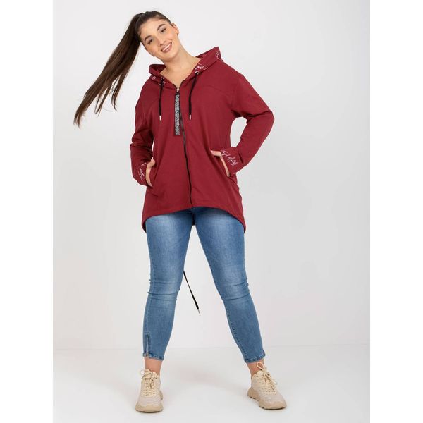 Fashionhunters Plus size burgundy sweatshirt with a zipper