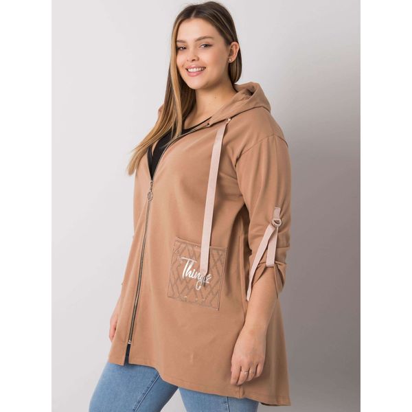 Fashionhunters Plus size camel sweatshirt with Zurich zip