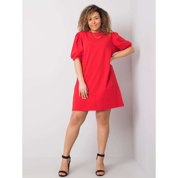 Fashionhunters Plus size czerwona bawełniana sukienka