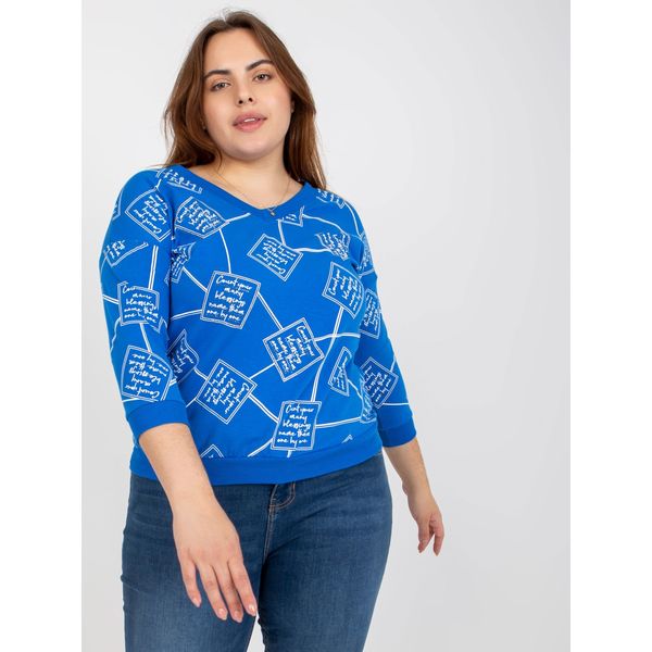 Fashionhunters Plus size dark blue blouse with a printed design