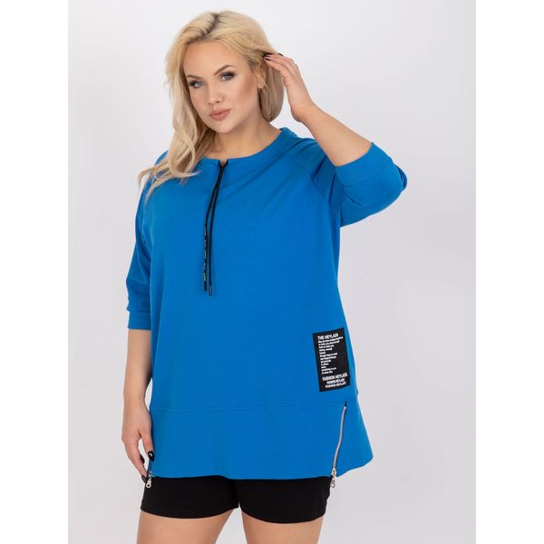 Fashionhunters Plus size dark blue cotton tunic with 3/4 sleeves
