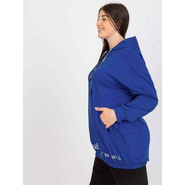 Fashionhunters Plus size dark blue zip up hoodie with text