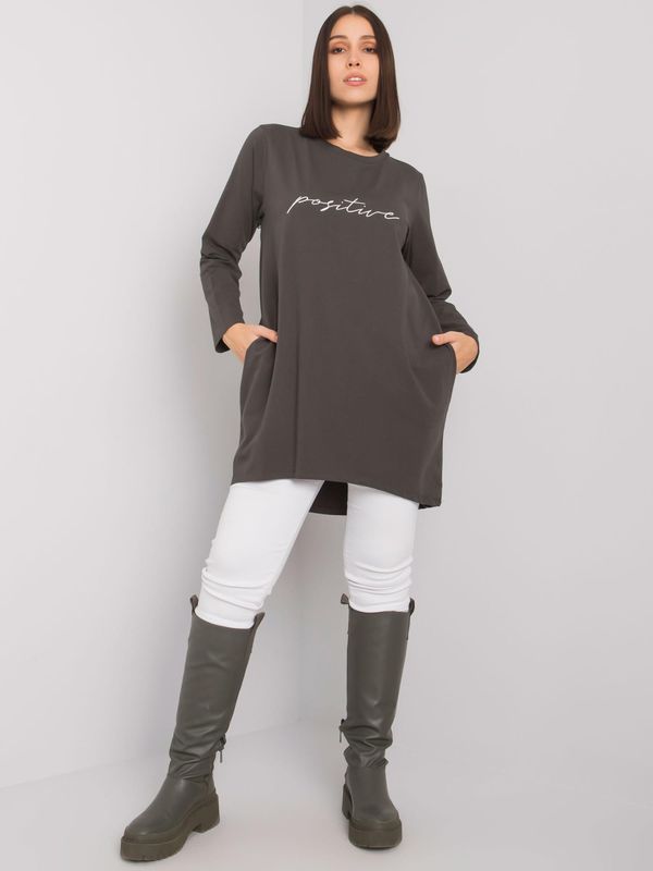 Fashionhunters Plus size dark khaki tunic with Kaylah inscription