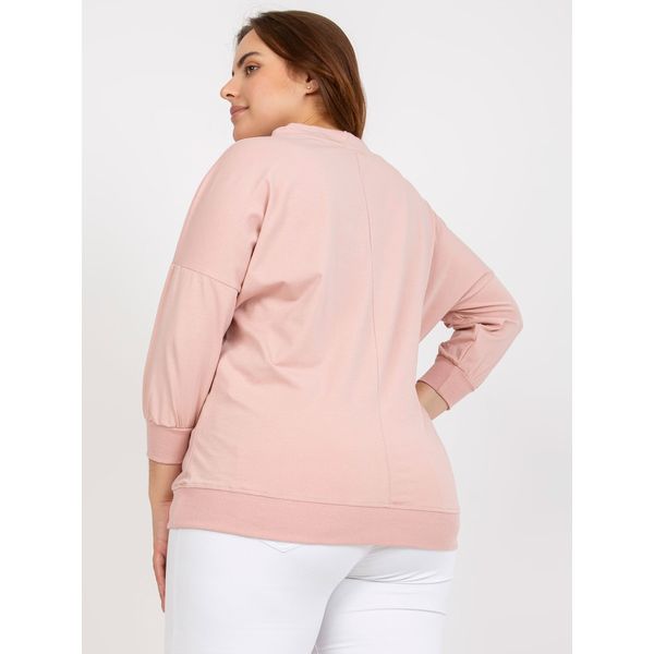 Fashionhunters Plus size dusty pink blouse with 3/4 sleeves and a print