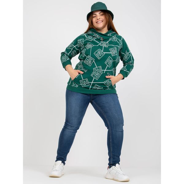 Fashionhunters Plus size green sweatshirt with a hood