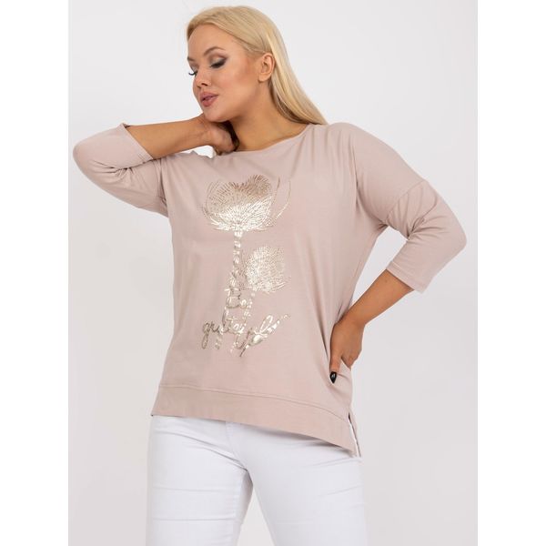 Fashionhunters Plus size light beige blouse with a round neckline