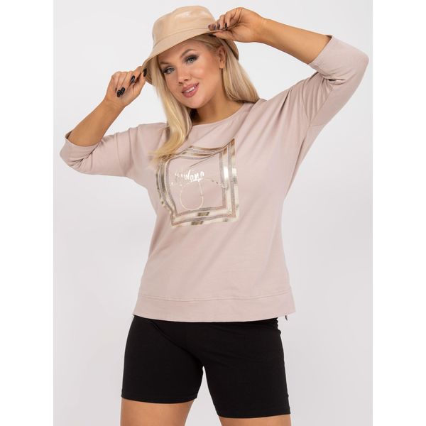 Fashionhunters Plus size light beige cotton blouse with Angelica print