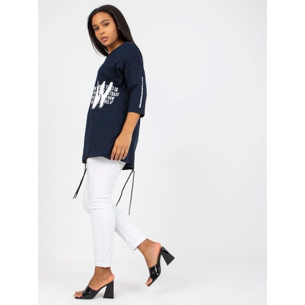 Fashionhunters Plus size navy blue loose-fitting blouse in cotton