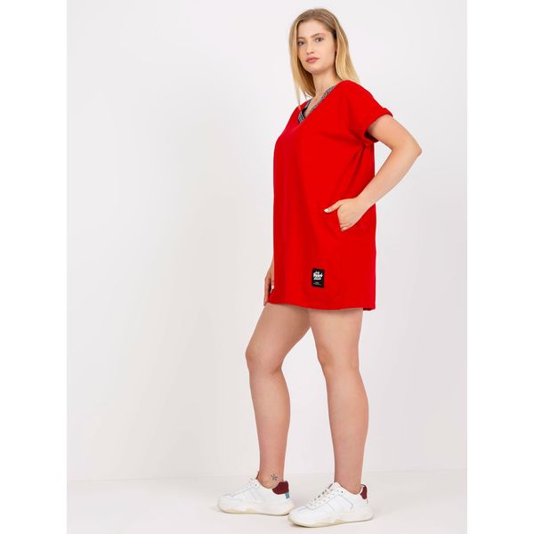 Fashionhunters Plus size red blouse with short sleeves