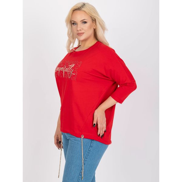 Fashionhunters Plus size red cotton blouse with ribbing
