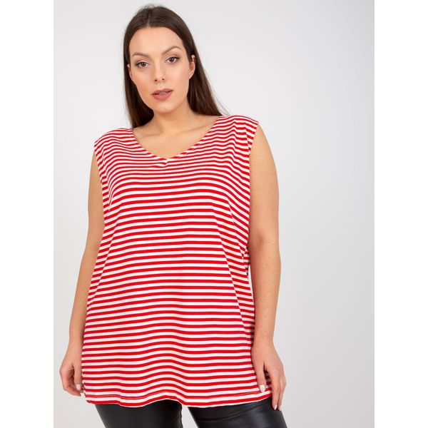 Fashionhunters Plus size white and red striped top