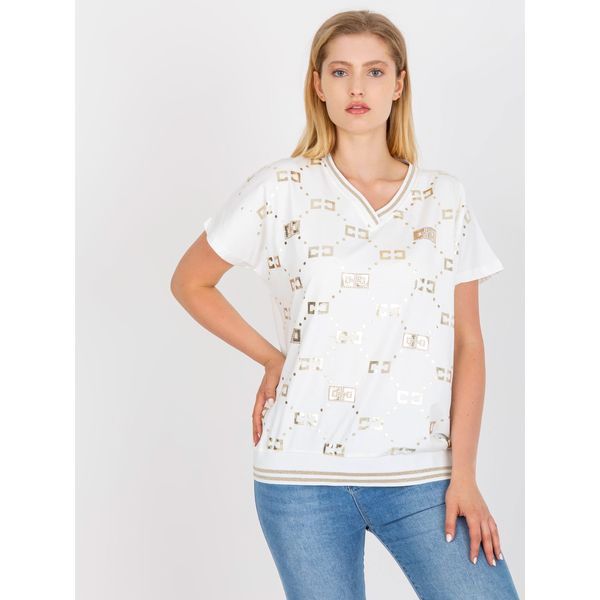 Fashionhunters Plus size white blouse with a print and an appliqué
