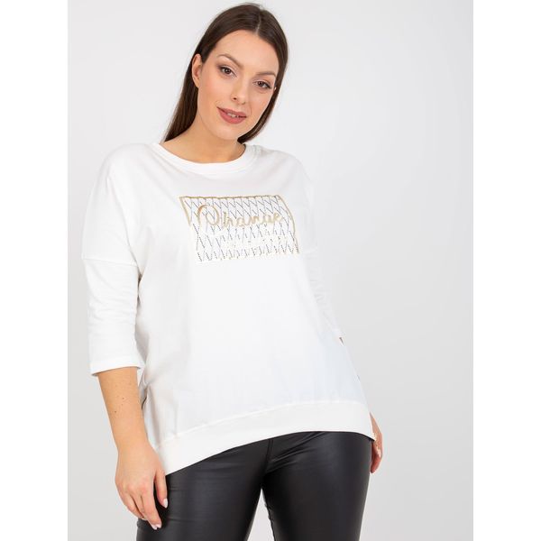 Fashionhunters Plus size white blouse with applique and printed design