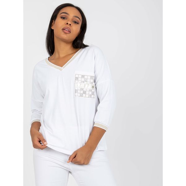 Fashionhunters Plus size white blouse with V-neckline