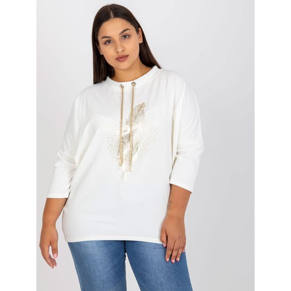 Fashionhunters Plus size white cotton blouse with a print and an appliqué