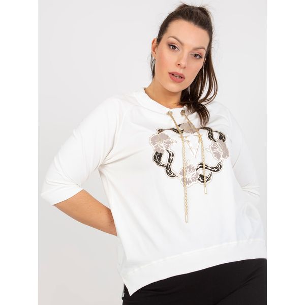 Fashionhunters Plus size white cotton blouse with a printed design