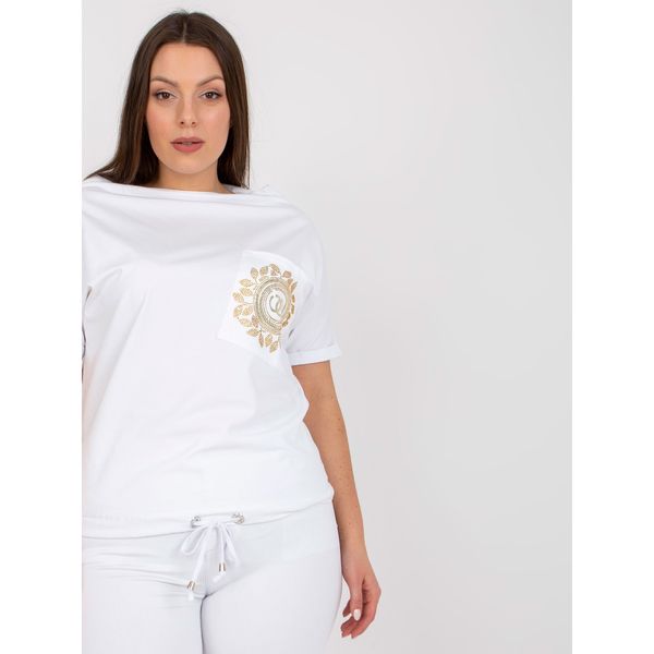 Fashionhunters Plus size white cotton blouse with pocket