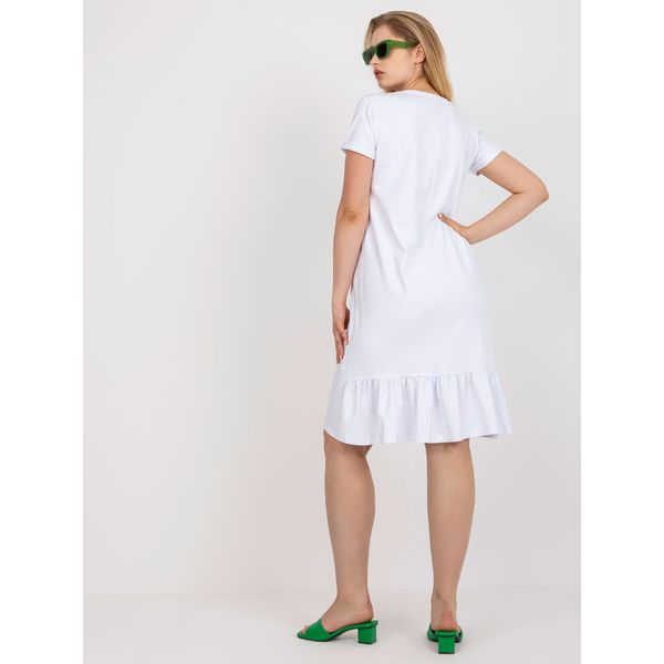 Fashionhunters Plus size white cotton dress with a ruffle at the back