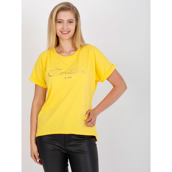 Fashionhunters Plus size yellow cotton t-shirt with a print