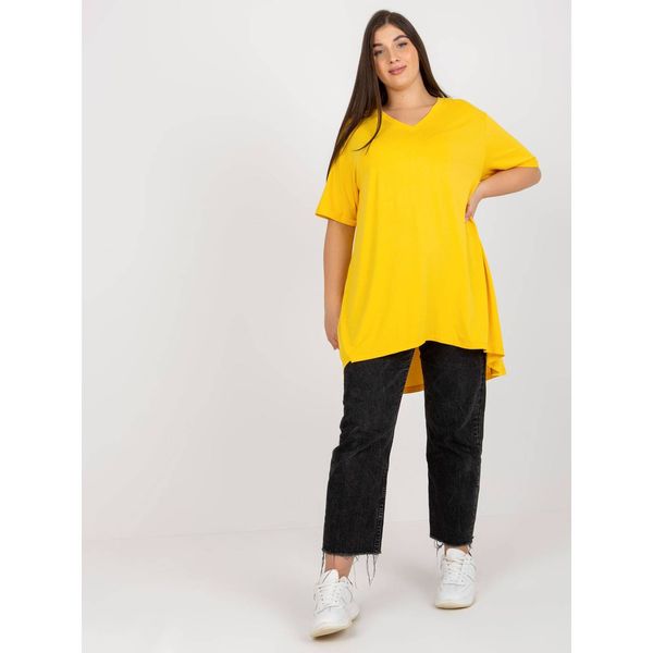 Fashionhunters Plus size yellow plain blouse with V-neckline