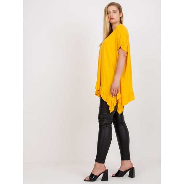 Fashionhunters Plus size yellow viscose blouse with ruffles
