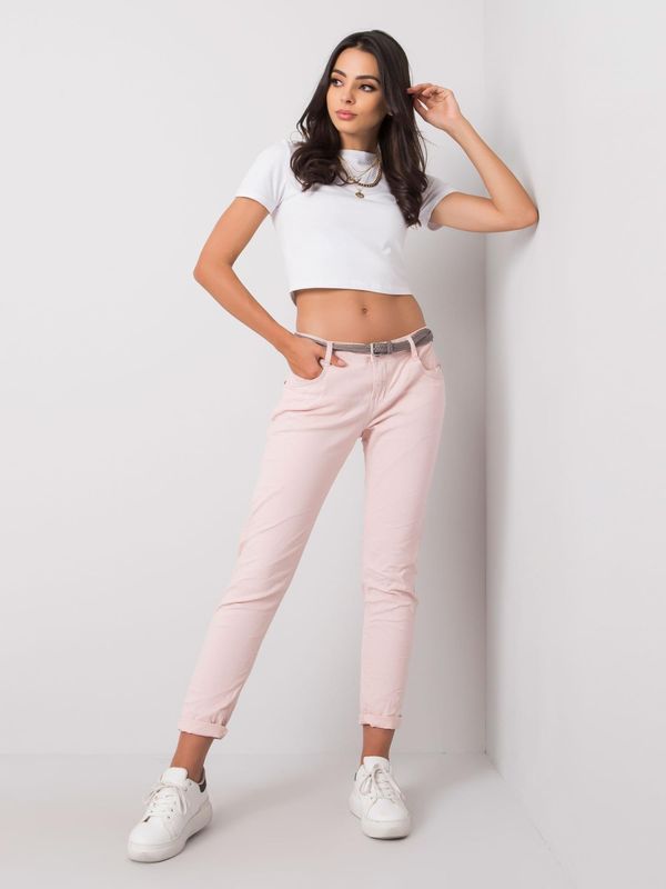 Fashionhunters Pudrowe różowe bawełniane spodnie