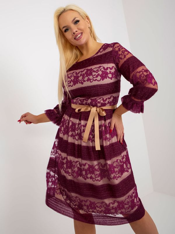 Fashionhunters Purple cocktail dress of larger size with belt
